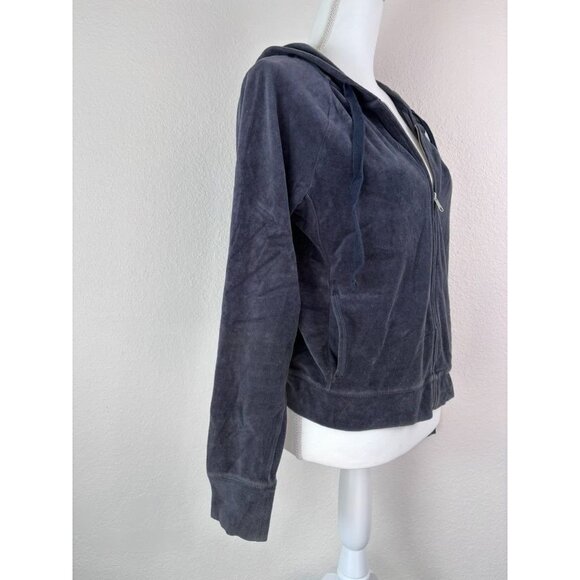 Aerie women's medium grey full zip long sleeve velour hooded‎ track jacket Y2K - Picture 4 of 7